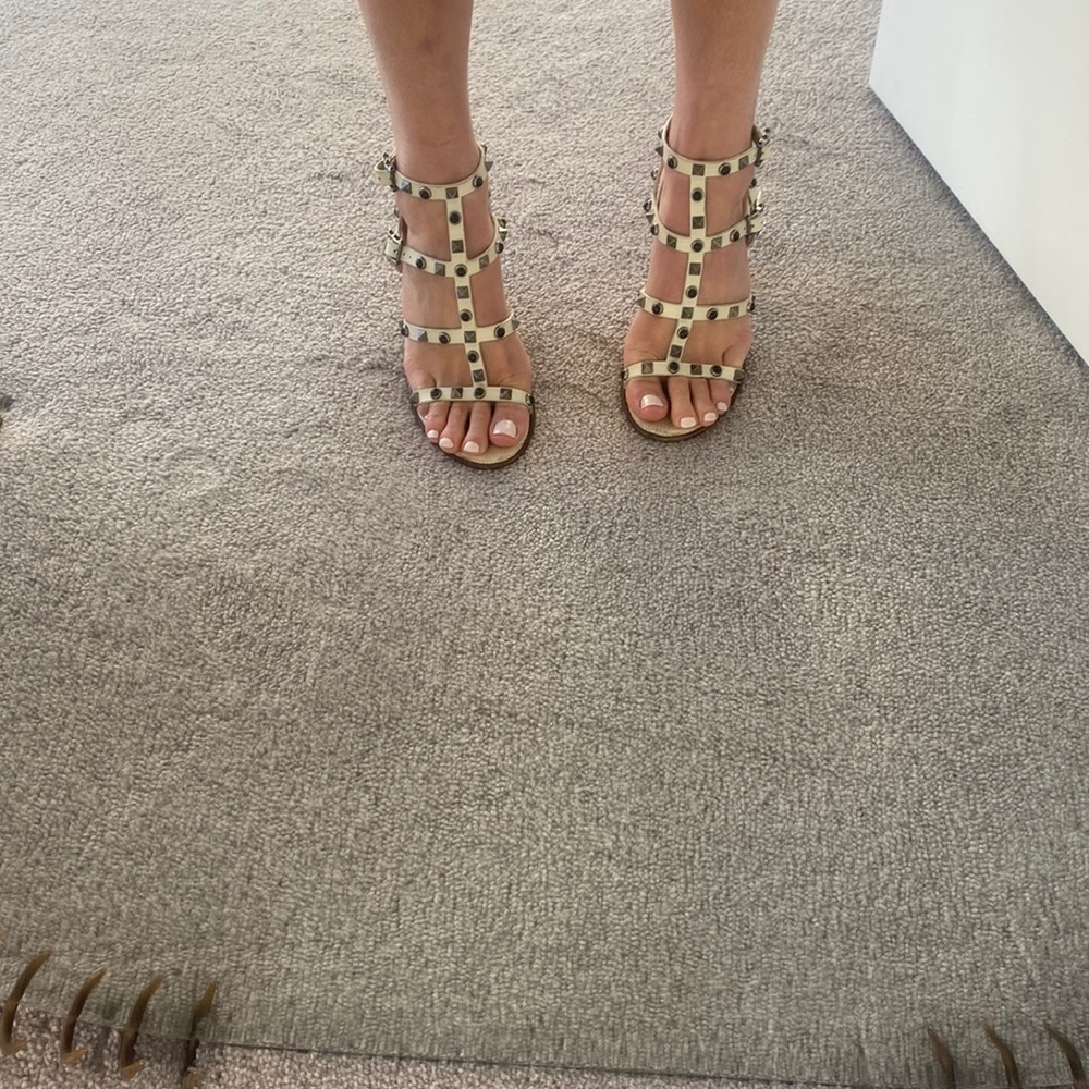 Valentino White Studded Block Heel
